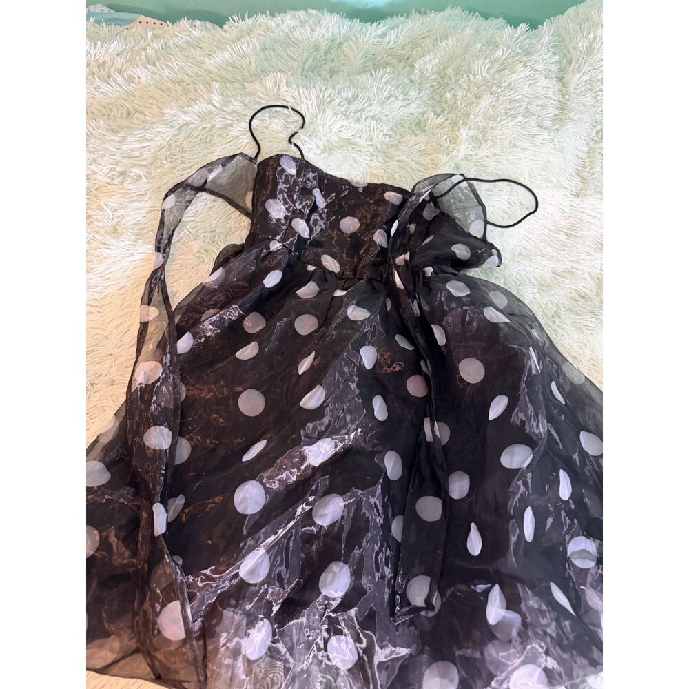Shein Black White Polka Dots Dress Cami Dress Mesh Sz Xs